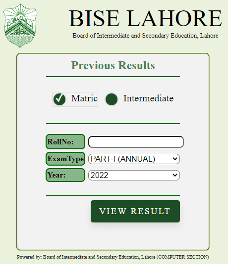 1st Year Result 2023 BISE Lahore Board
