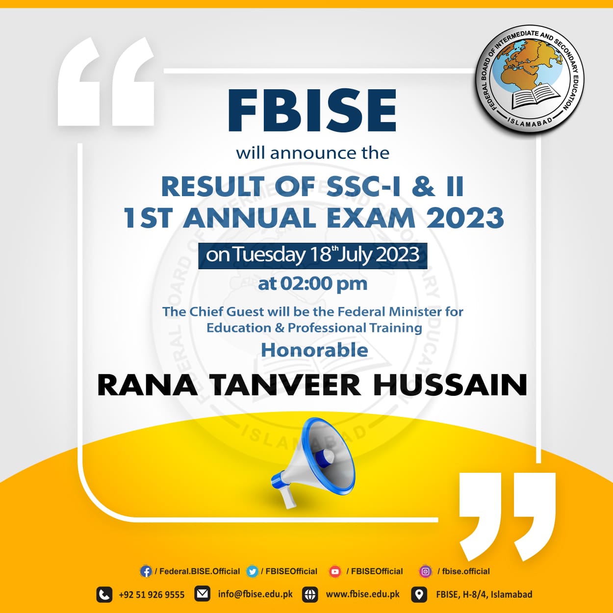 10th Class Result Federal Board 2023|FBISE 10th Class Result 2023